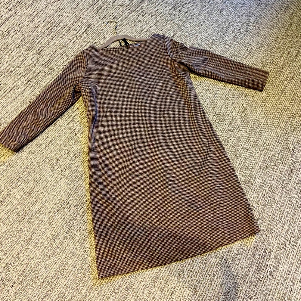 UNIQLO brown/tan wool houndstooth dress